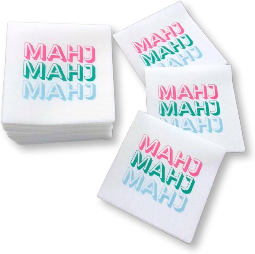 Mahjong Cocktail Napkins - 50-Pack | 5'' x 5'' folded Mahjongg Luxury, Linen-Feel, Disposable Dri... | Amazon (US)