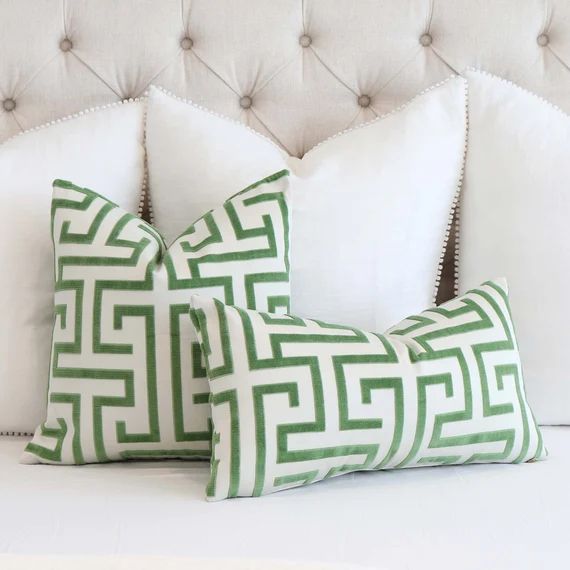 Ming Trail Velvet Green and White Designer Pillow Cover with | Etsy | Etsy (US)
