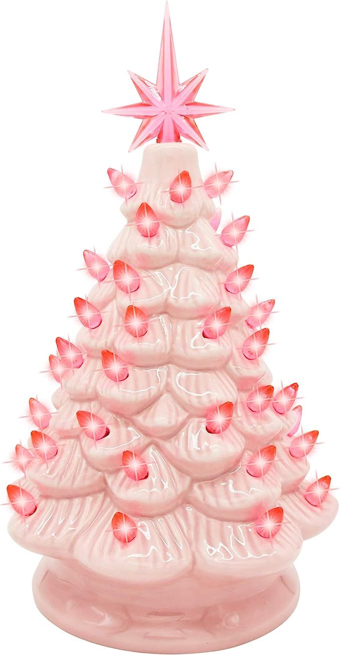 Joiedomi 12" Pink Ceramic Christmas Tree, Prelit Tabletop Christmas Tree with Extra Pink Star Top... | Amazon (US)