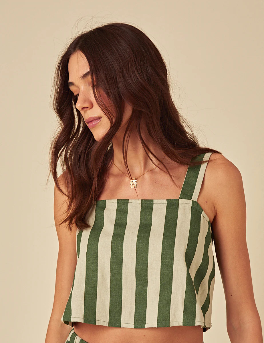 Green Striped Linen-blend Swing Top | Nobody's Child