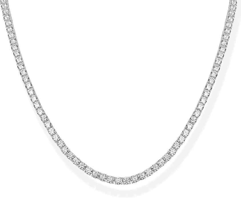 PAVOI 14K Gold Plated 3mm Simulated Diamond Tennis Necklace – Chunky Long Necklace for Women ... | Amazon (US)