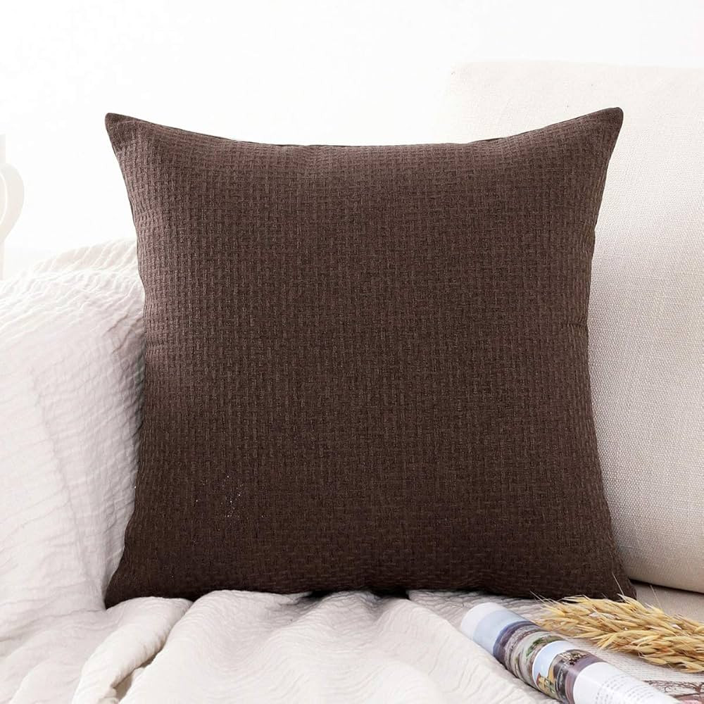 Jepeak Comfy Throw Pillow Cover Rattan Weaved Pattern Cushion Case, Solid Soft Polyester Linen Farmh | Amazon (US)