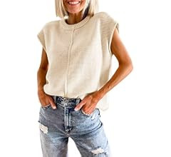 Womens Summer Cap Sleeve Tops Casual Crew Neck Loose Fit Knit Lightweight Sweater Pullover Top | Amazon (US)