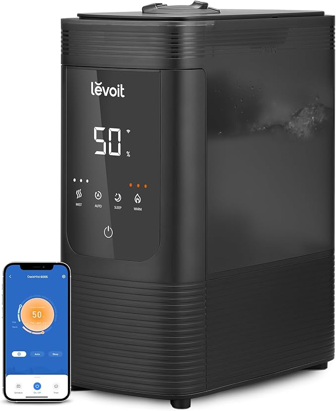 LEVOIT 6L Smart Warm and Cool Mist Humidifiers for Home Bedroom, 60H Runtime and Auto Customized ... | Amazon (US)
