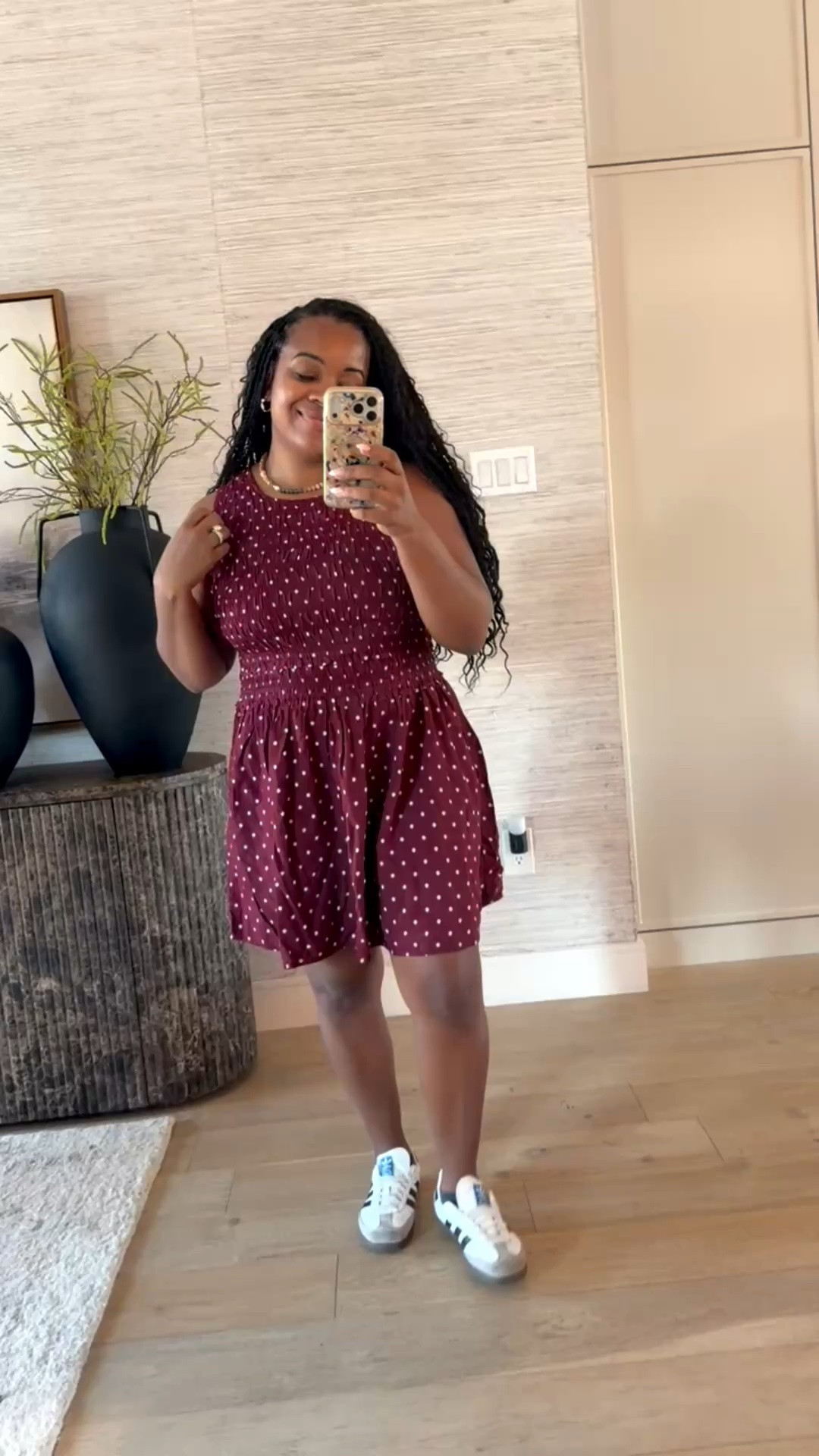 Just picked up this maroon polka dot smocked mini dress from Target! ✨ Such a cute fit and flare with stretchy material. Perfect for fall transition!

#LTKgrwm #LTKootd #LTKSeasonal