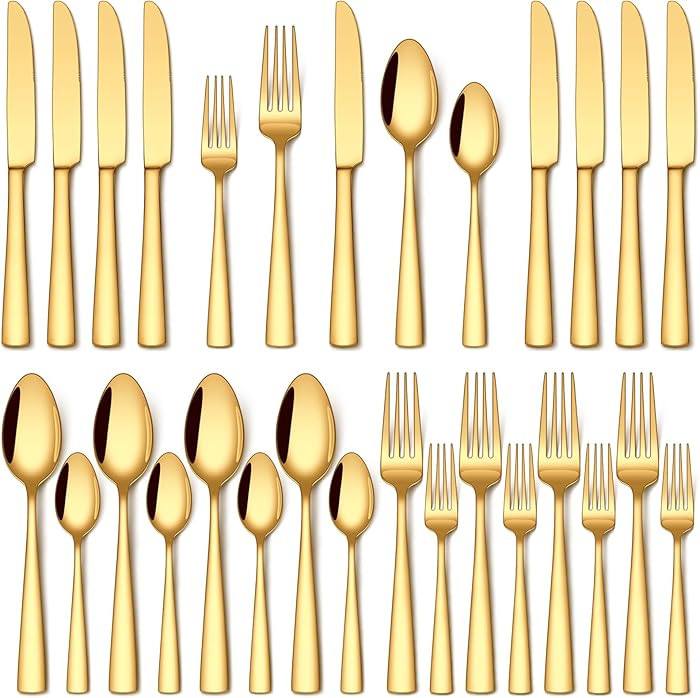 Stapava 20 Pcs Gold Silverware Set, Food-Grade Stainless Steel Flatware Sets for 4 Mirror Polishe... | Amazon (US)
