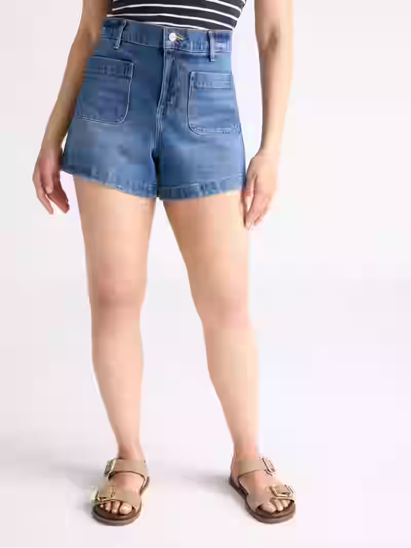Free Assembly Women's and Women's Plus Patch Pocket Denim Shorts, 4" Inseam, Sizes 0-28 Plus | Walmart (US)
