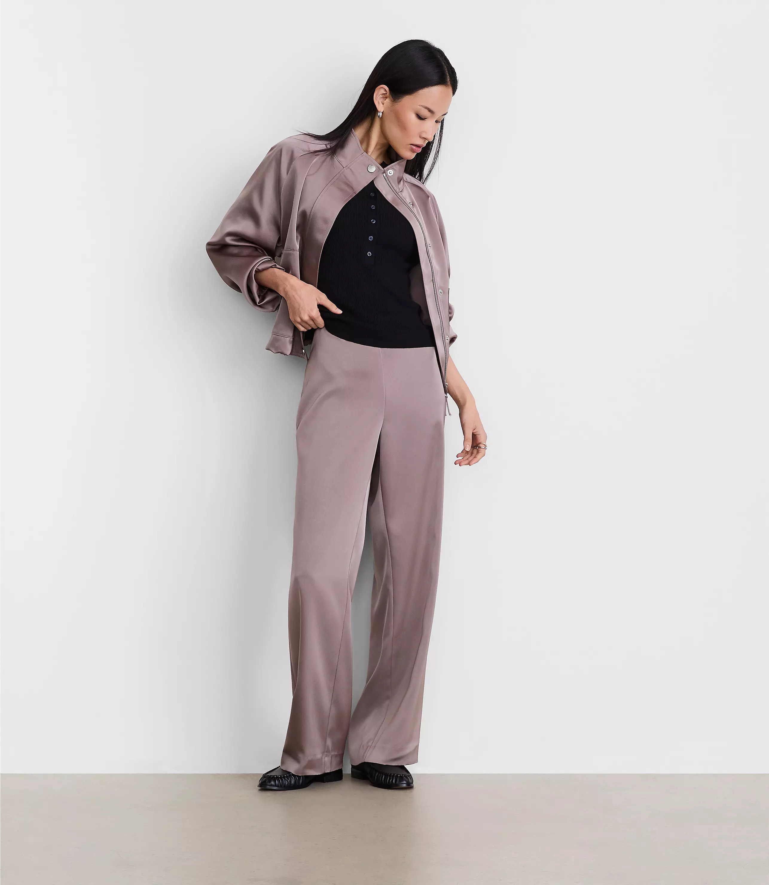 LOFT Versa Satin Straight Pants | LOFT