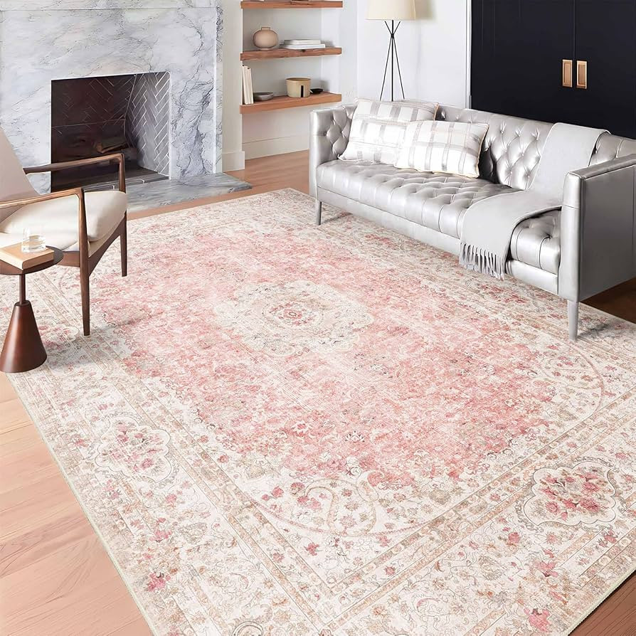 6x9 Area Rugs Washable,Pink Rug for Living Room Bedroom Kitchen,Large Boho Vintage Bohemian Distr... | Amazon (US)