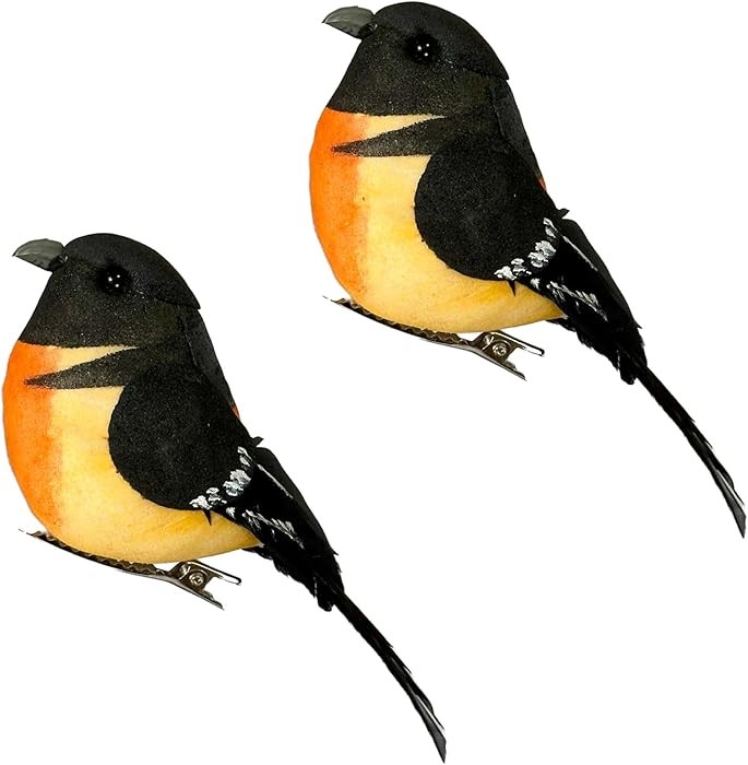 LWINGFLYER Artificial Birds Realistic Baltimore Oriole 2 Pack Clip on Foam Feathered Bird Ornamen... | Amazon (US)
