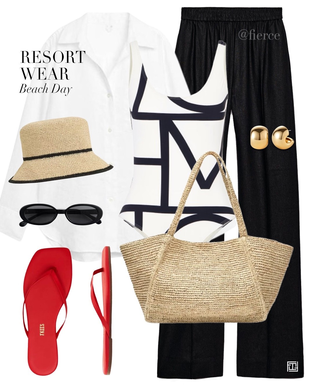 Toteme swimsuit black linen pants raffia bucket hat raffia tote red sandals resort wear beach holiday

#LTKsummer #LTKuk #LTKtravel
