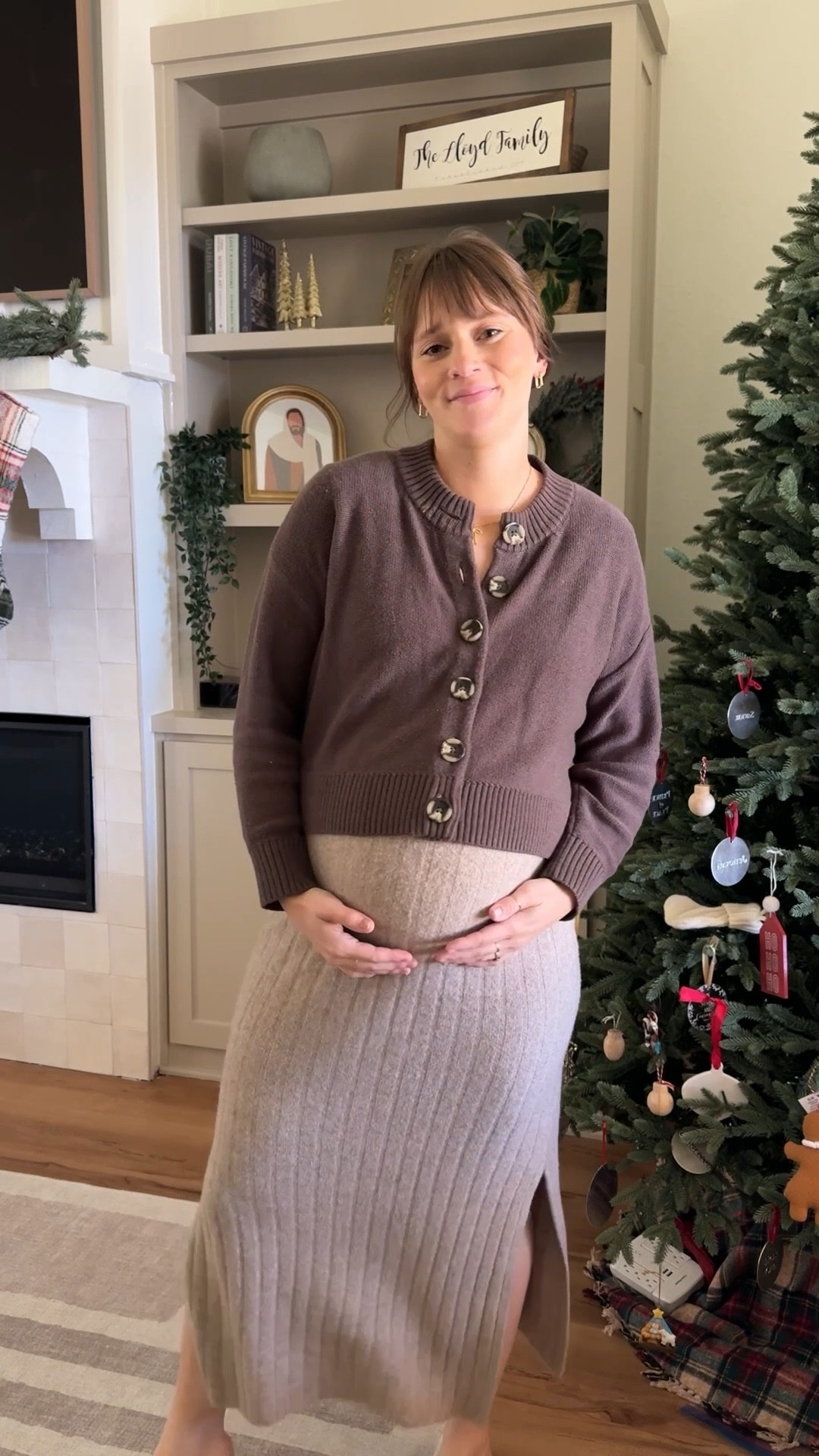 37 weeks pregnant OOTD for church. Wearing one of my all time favorite sweaters (size SMALL). The quality is unmatched IMO. And I love it layered with this dress. Everything is bump/friendly, not marketed as maternity but at 37 weeks pregnant, it works 🙌🏻

#LTKBump #LTKSeasonal #LTKHoliday