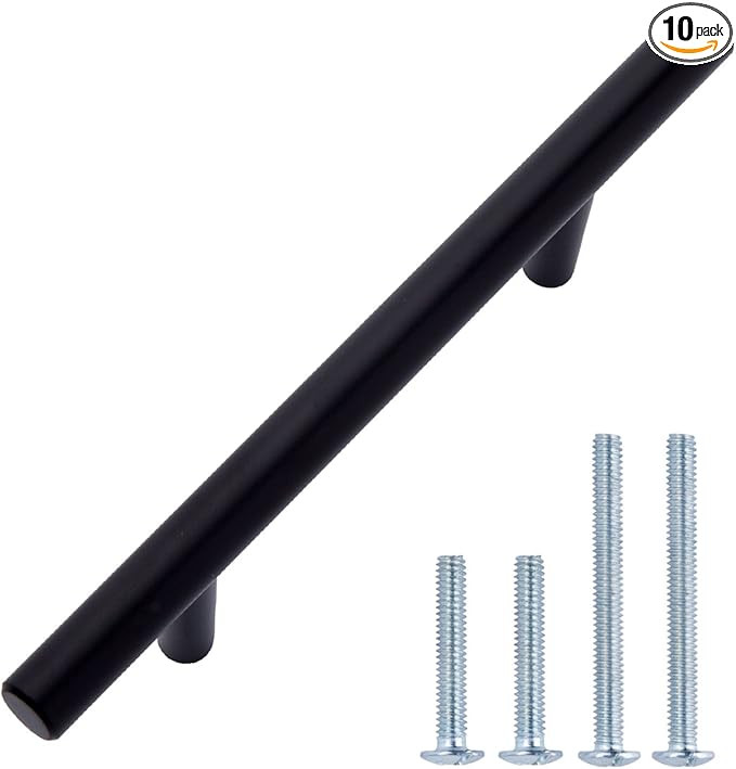 AmazonBasics AB1600-FB-10 Euro Bar Cabinet Pull, 5.38" Length (3" Hole Center), Flat Black | Amazon (US)