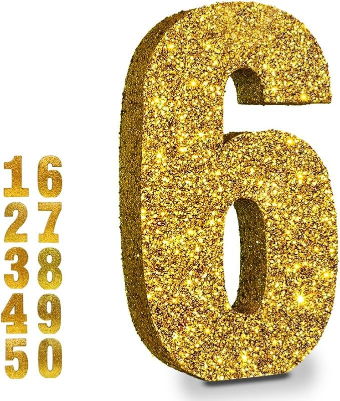 Eploger Gold Glitter Numbers Sign 6 Birthday Decorations, Birthday Party Centerpieces for Table D... | Amazon (US)