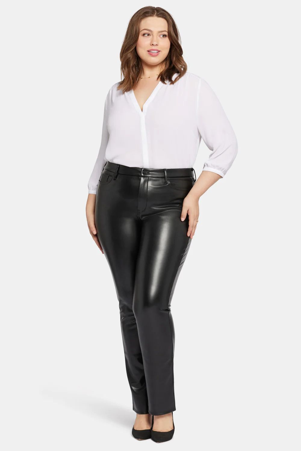 Faux Leather Marilyn Straight Pants In Plus Size - Black | NYDJ
