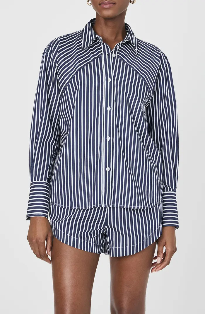 French Connection Alexis Stripe Oversize Crossover Cotton Button-Up Shirt | Nordstrom | Nordstrom
