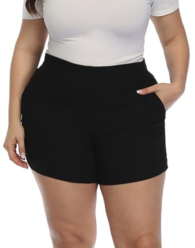 HDE Plus Size Pull On 4" Chino Short Dressy Casual High Waist Black 4X | Amazon (US)