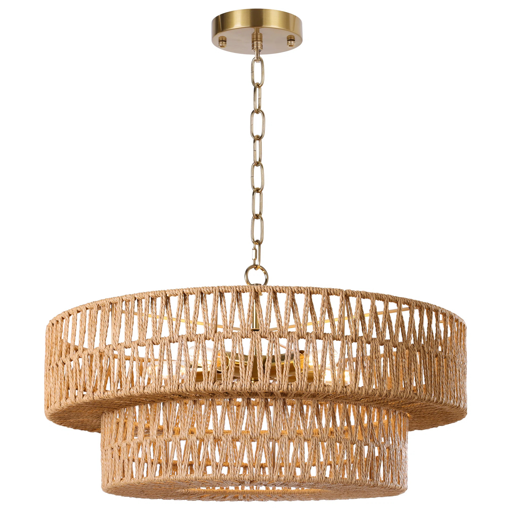 5-Light 21.6" Dimmable Hand-Woven Rattan Drum Chandelier | AllModern