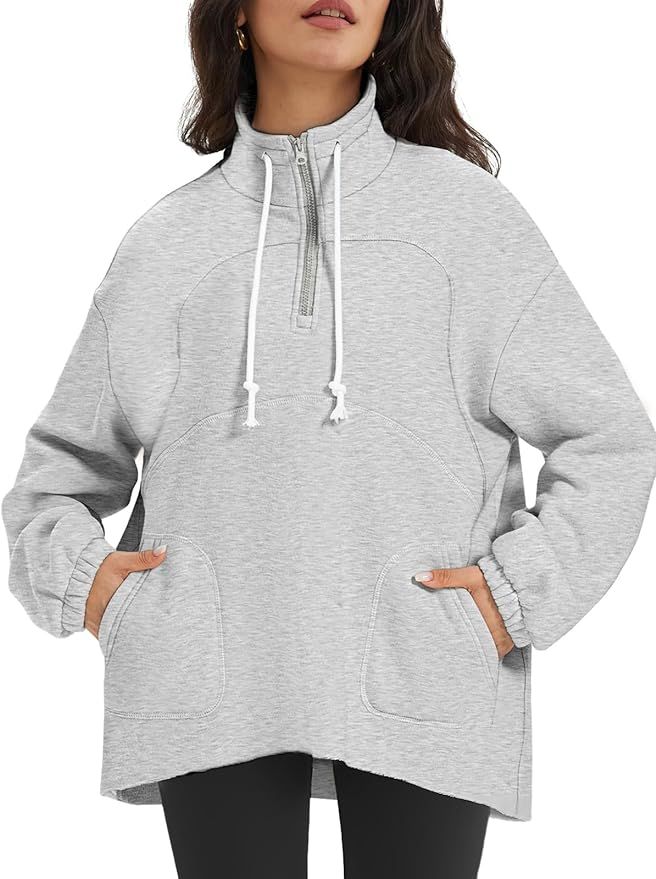ATHMILE Womens Oversized Half-Zip Sweatshirts Fleece Lined Funnel Neckline Teen Girls Y2K Fall Wi... | Amazon (US)