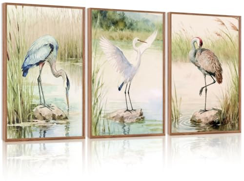 IARTTOP Large Farmhouse Coastal Birds Wall Art Set Vintage Heron Canvas Poster Retro Blue Heron Wall Decor Sea Bird Canvas Print Nature Wildlife Animal Art Prints for Living Room Bedroom Office-24”x36”x3 | Amazon (US)