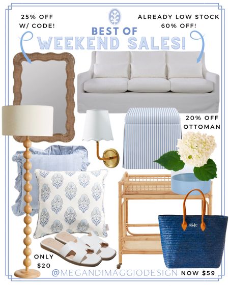 Loving all of these weekend sales picks!! Like this pretty wavy wicker mirror that’s 25% OFF w/ code BONUS25

And I cannot believe but this performance fabric sofa is now 60% OFF making it the lowest I’ve ever seen!! 🤯 but hurry, only a few left! 🙌🏻

Plus I love this new floor lamp that’s 30% OFF in cart, new bar cart, and this blue dip dye vase and striped storage ottoman are both 20% OFF right now! 😍

#LTKfindsunder50 #LTKsalealert #LTKhome