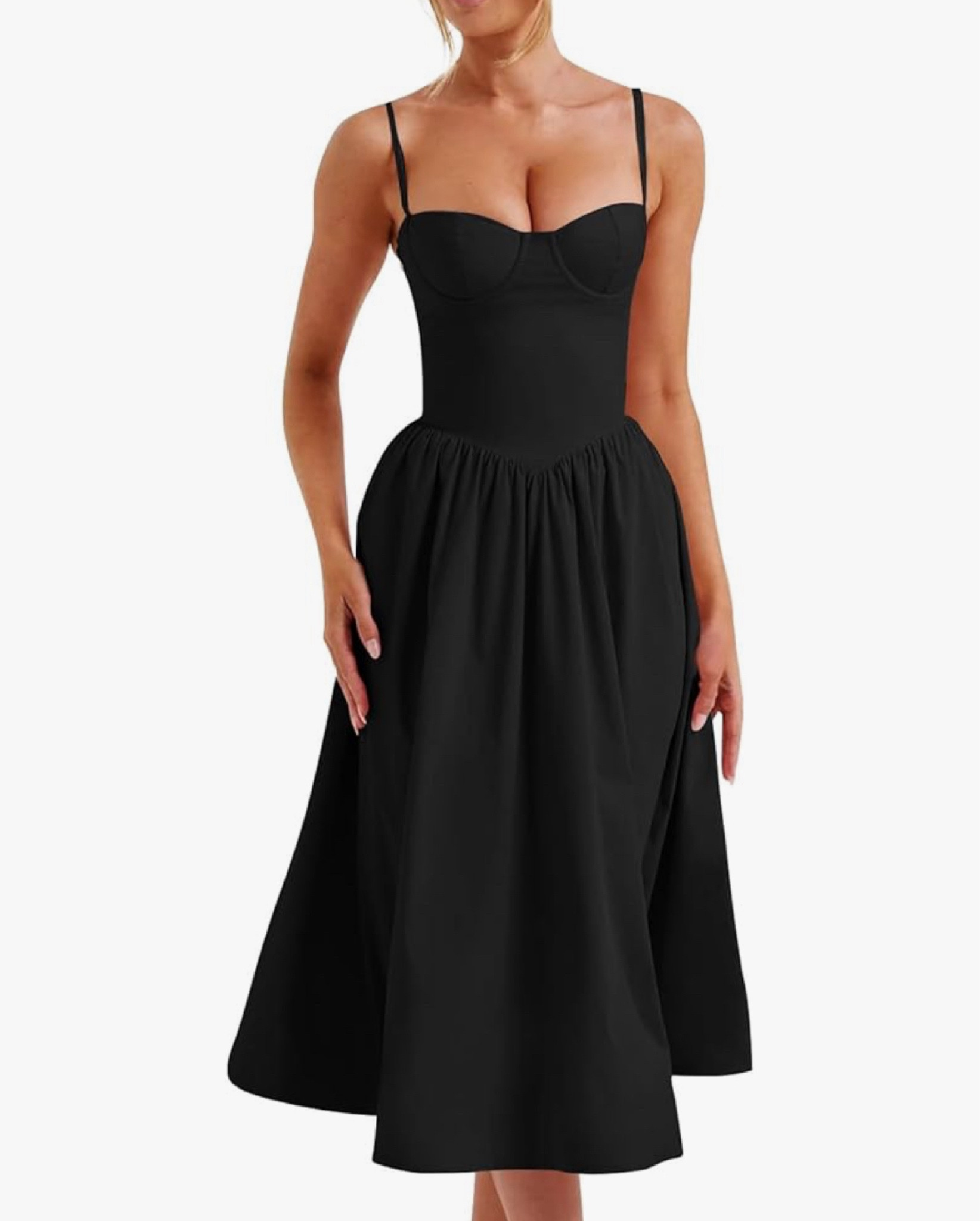 The perfect Black dress for brunch, a wedding or date night! Fits true to size and has a corset fit. 

#LTKFindsUnder50 #LTKStyleTip #LTKMidsize