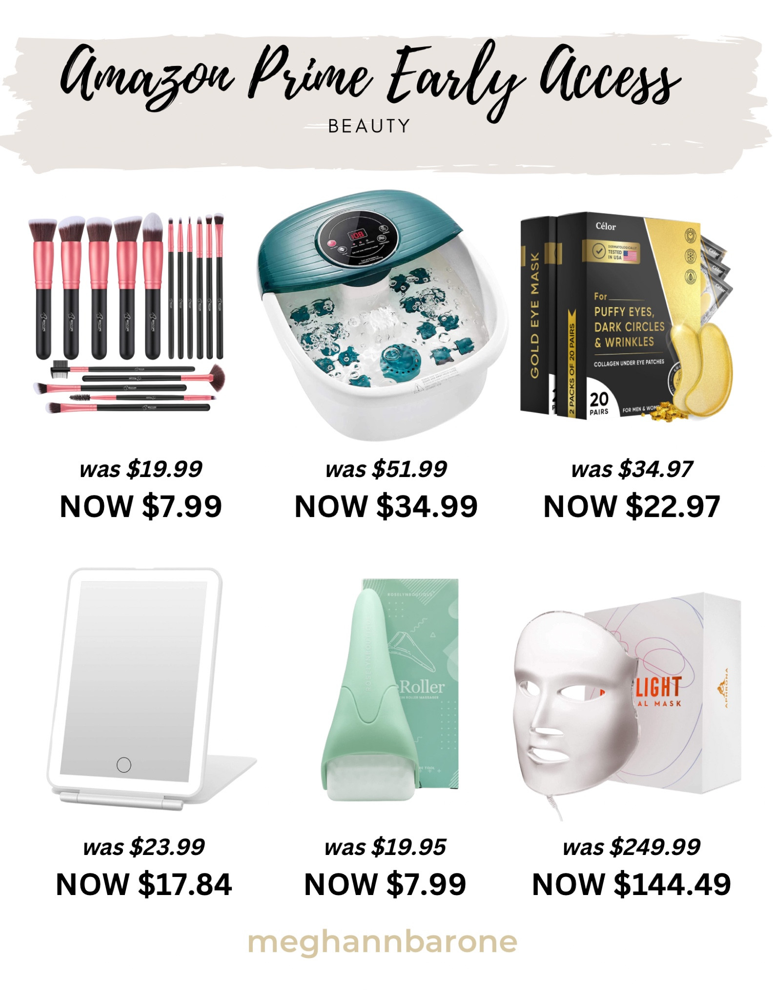 Amazon prime early access beauty sale! Makeup brushes, foot bath, foot spa, eye patches, skincare, ice roller, red light, mirror.

#LTKunder100 #LTKbeauty #LTKsalealert