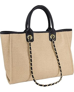 Women Handwoven Round Straw Handbag Summer Beach Tote With Removable Chain Stylish Shoulder bag B... | Amazon (US)
