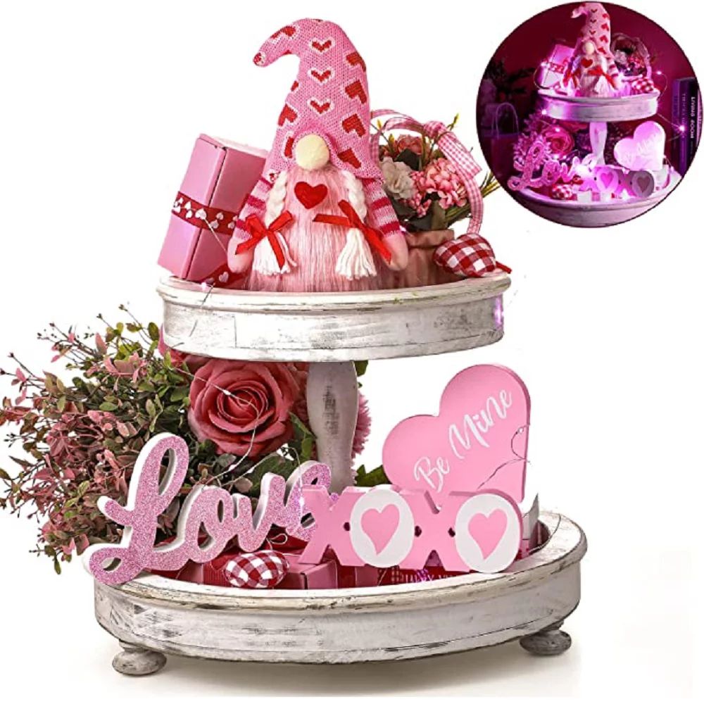 5PCS Valentine's Day Tiered Tray Decor Includes Gnome Plush, Love Table Centerpieces, Heart Tasse... | Walmart (US)