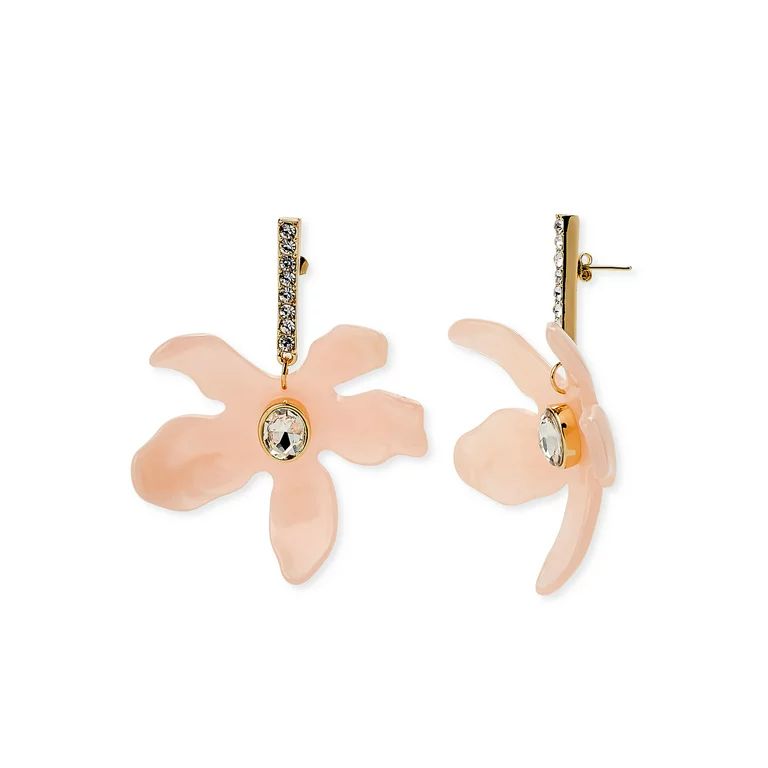 Scoop Women’s 14K Gold Flash-Plated Crystal Pink Resin Flower Earrings | Walmart (US)