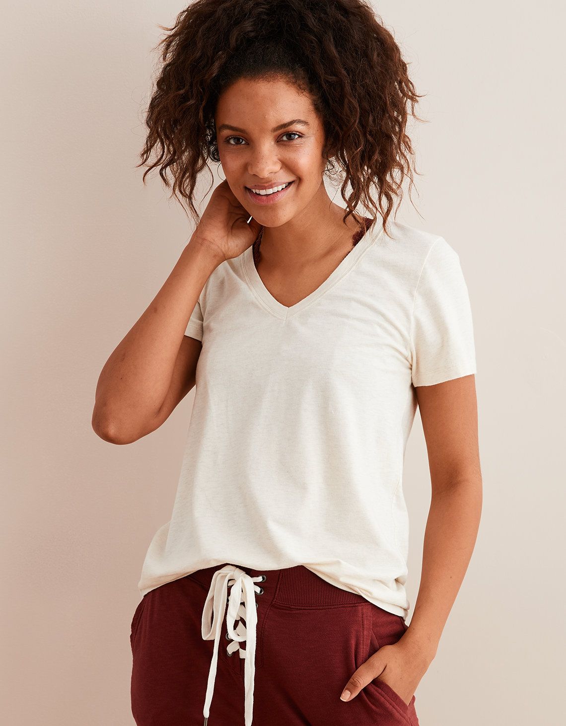Aerie Real Soft® V-Neck Tee, Heather Frost | American Eagle Outfitters (US & CA)