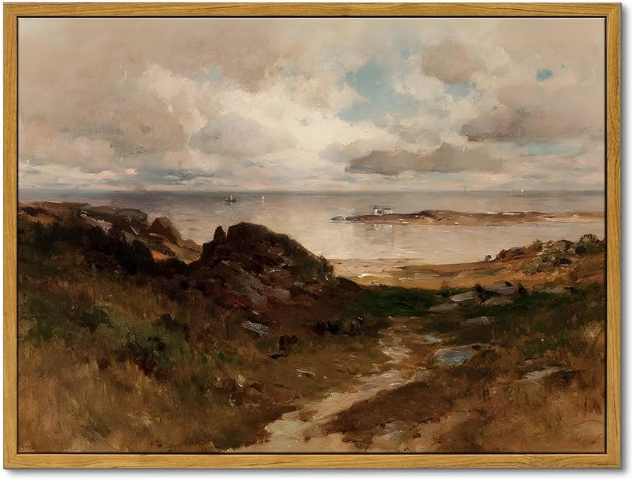 OIQArtOIQ Framed Vintage Landscape Wall Art Coast Natural Scenery Oil Painting Canvas Prints Coun... | Amazon (US)