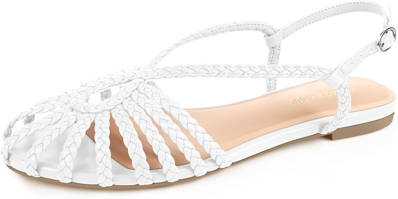 PIZZ ANNU Women's Sophia Braided Flat Sandals Comfortable Memory Foam Walking Shoes Summer Gladia... | Amazon (US)