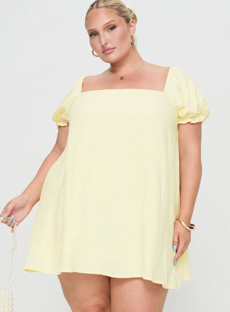 Beyond Linen Blend Mini Dress Yellow Curve | Princess Polly US