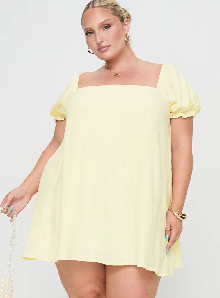 Beyond Linen Blend Mini Dress Yellow Curve | Princess Polly US