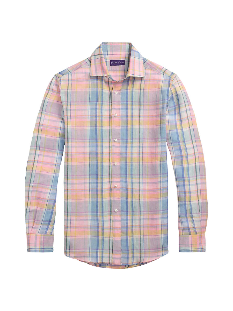 Men's Plaid Linen Shirt - Pink Multi - Size XXL | Saks Fifth Avenue