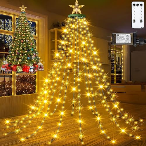 Christmas Tree Lights with Star Topper, 400LED Christmas String Lights with Ring for Tree, 6.6FT x 16 Lines Fairy Lights with 8 Modes Timer Remote for Indoor Outdoor Xmas Tree Decor, Warm White | Amazon (US)