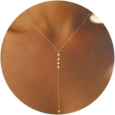 Lariat Gold Necklace for Women Dainty Long Necklace 14k Gold Plated/Silver Y-Shaped Pendant Necklace Trendy Layered Cz Beaded Chain Drop Necklaces Simple Gold Jewelry For Women Girls Gift | Walmart (US)