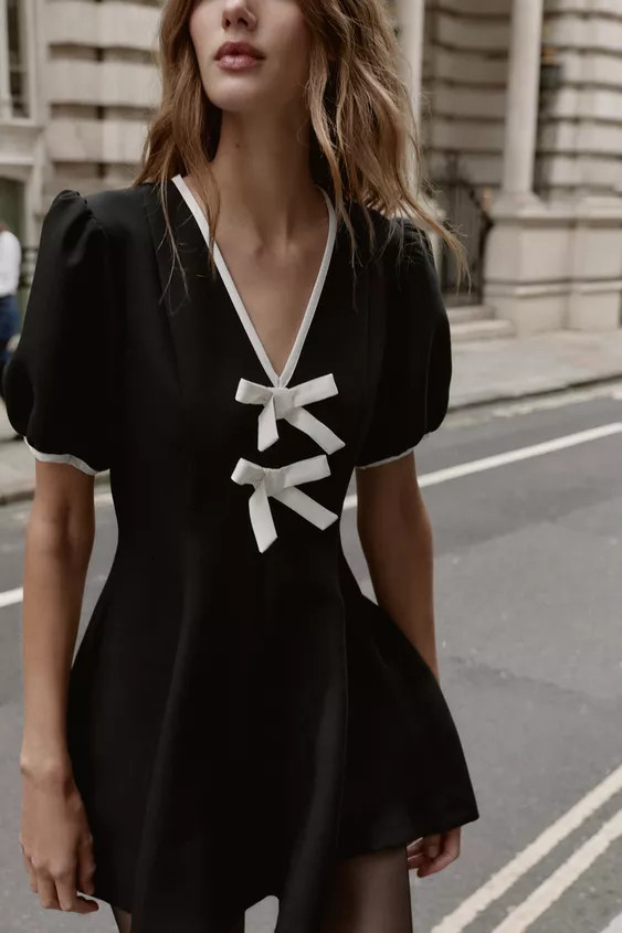 CONTRAST BOW MINI DRESS | Zara US