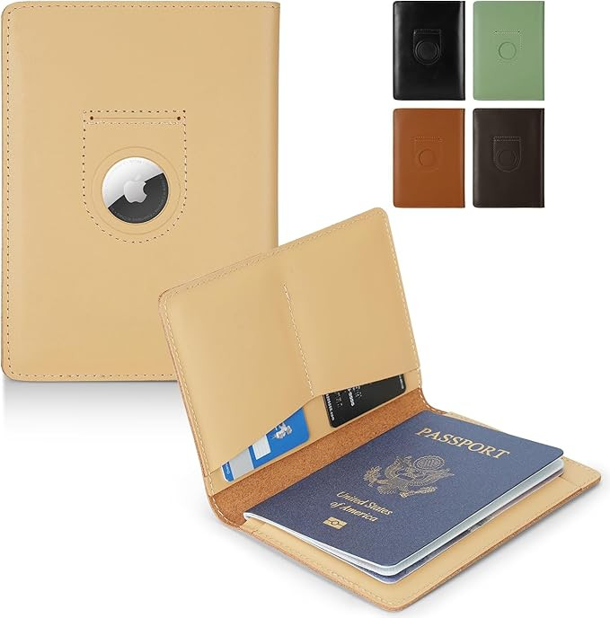 Full Grain Leather AirTag Passport Holder Wallet Cover for Women and Men Travel, Passport Holder ... | Amazon (US)