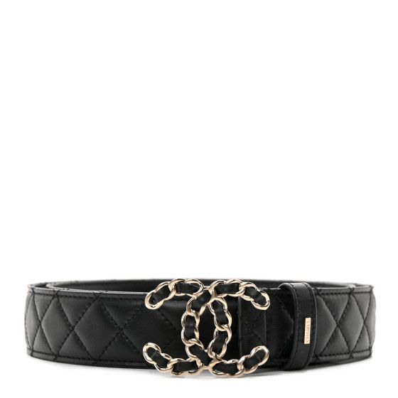 Lambskin Quilted CC Chain Belt 80/32  Black | FASHIONPHILE (US)