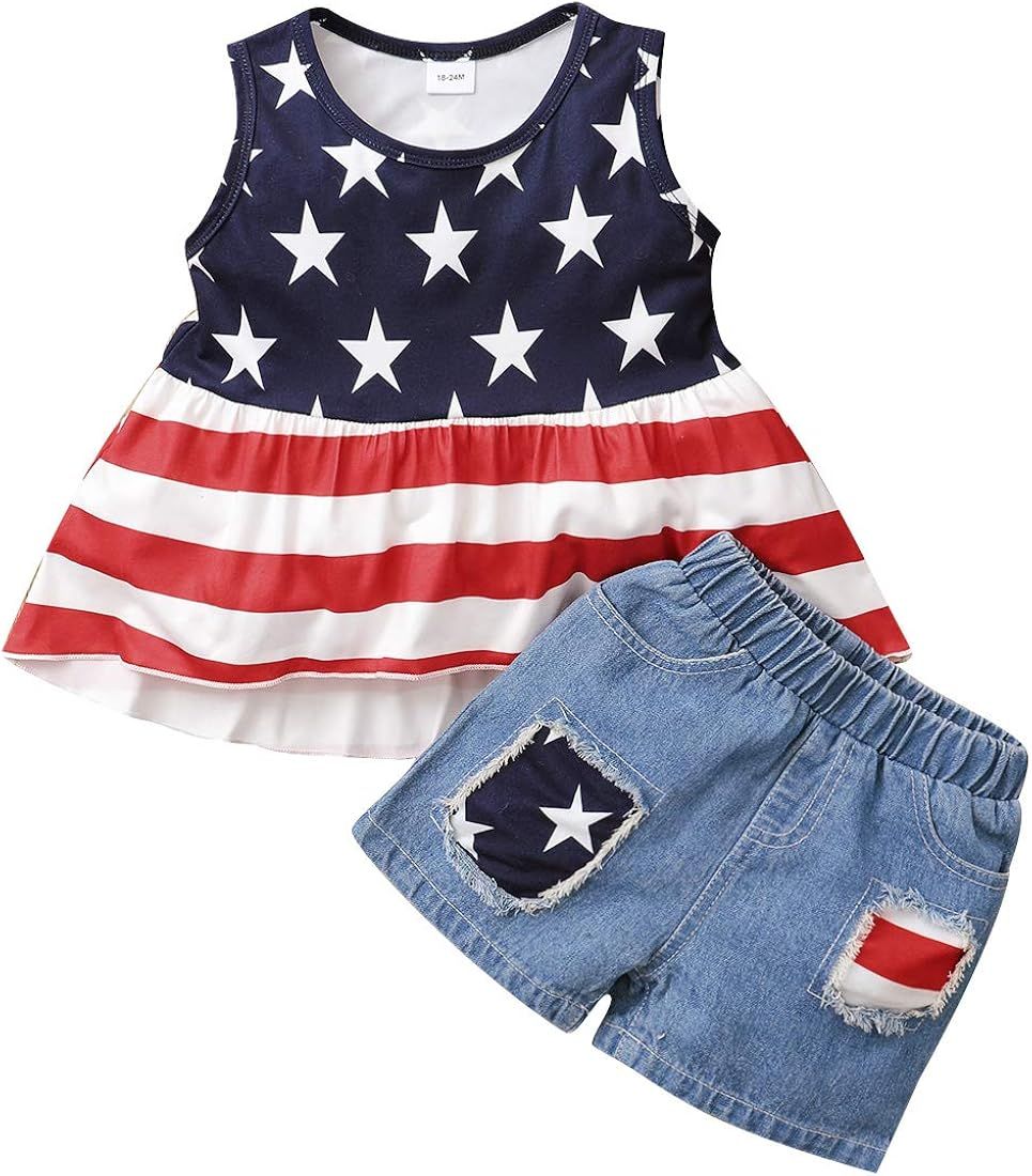 QLIPIN 4th of July Toddler Girl Outfits Fourth of July Dress Independence Day Set American Flag S... | Amazon (US)