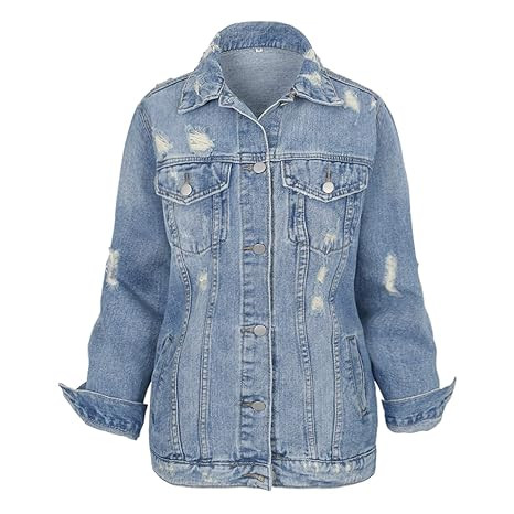 ililily Women Vintage Distressed Washed Denim Boyfriend Jean Trucker Jacket | Amazon (US)