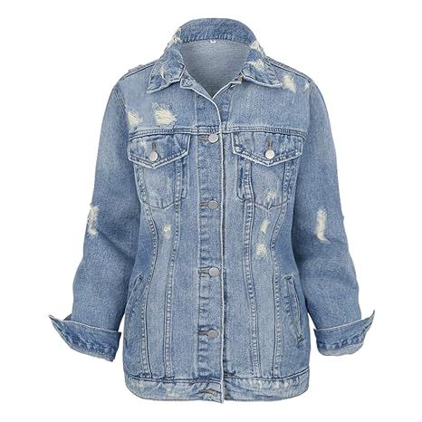 ililily Women Vintage Distressed Washed Denim Boyfriend Jean Trucker Jacket | Amazon (US)