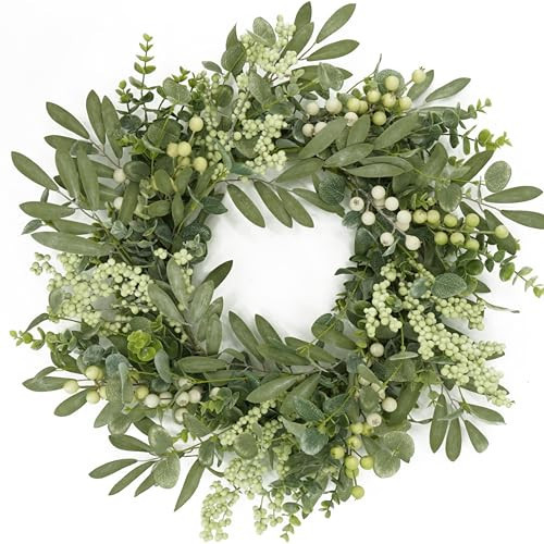 AMF0RESJ Green Eucalyptus Wreaths for Front Door Spring Summer Wreath with Eucalyptus Leaves,Olives Leaves,Mixed Berry for Indoor Outdoor Farmhouse Home Porch Wall Window Festival Wedding Decor | Amazon (US)