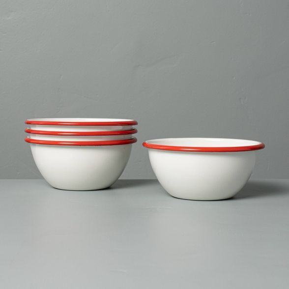 4pk Enamel Bowl Set Red/Cream - Hearth & Hand™ with Magnolia | Target
