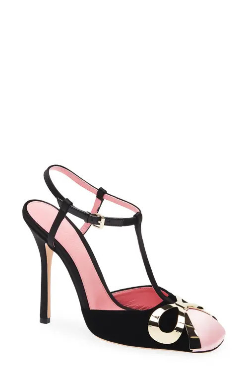 Giambattista Valli Bow T-Strap Pump in Black/Rose/Gold 9557 at Nordstrom, Size 10.5Us | Nordstrom