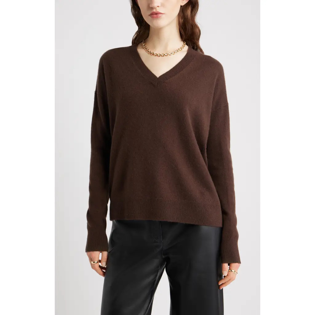 Nordstrom V-Neck Cashmere Sweater in Brown Coffee at Nordstrom, Size Small | Nordstrom