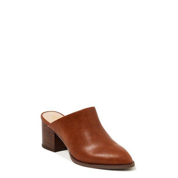 Melrose Ave Women’s Faux Leather Pointed Toe Mules with Block Heel - Walmart.com | Walmart (US)