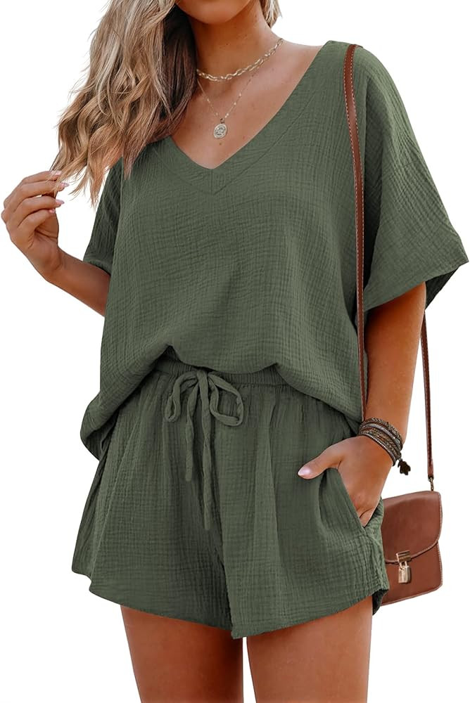 Ekouaer Women's 2 Piece Outfits Tshirt Pajama Set Oversized Short Sleeve Tracksuit Beach Cover Up... | Amazon (US)